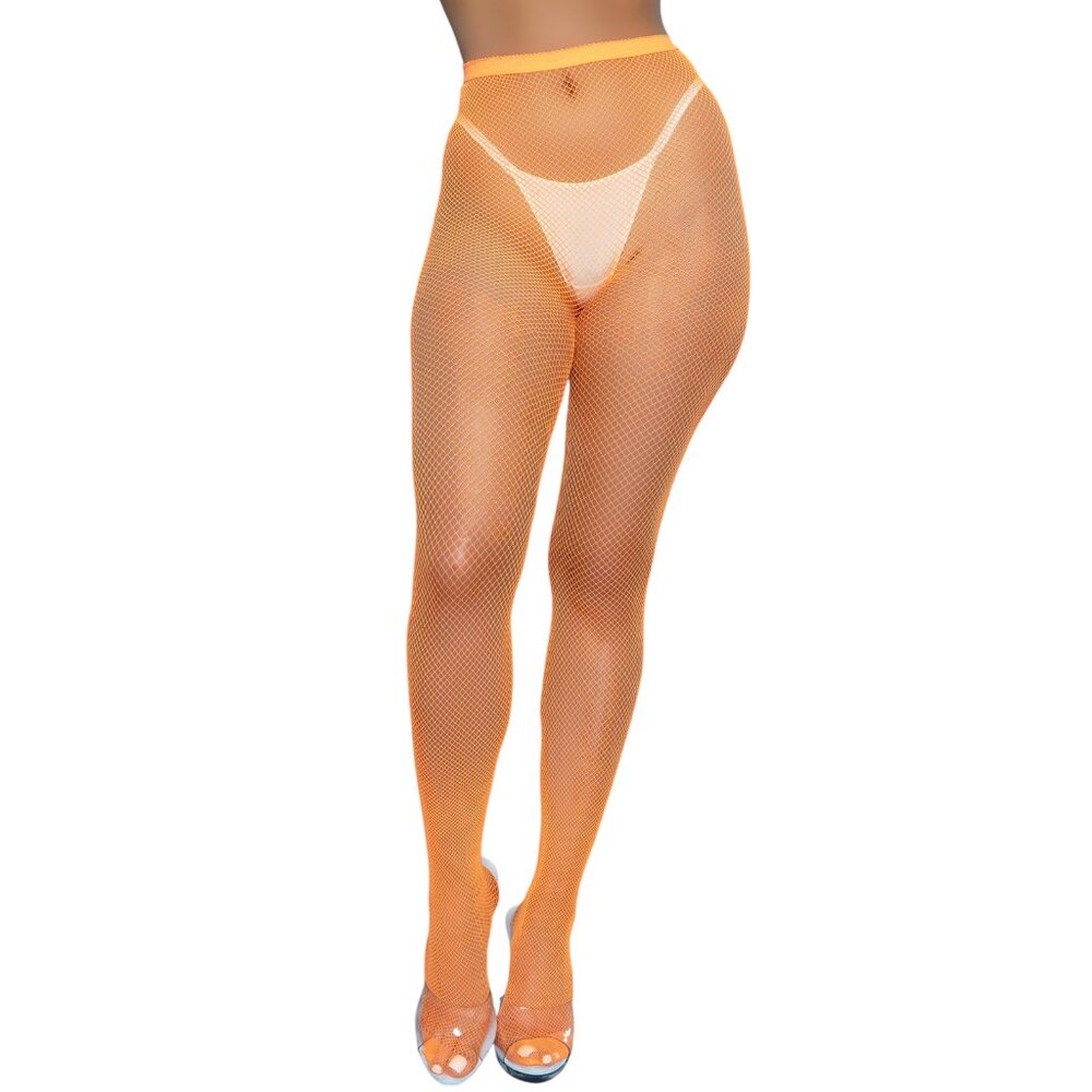 High Waisted Fishnet Pantyhose - Orange